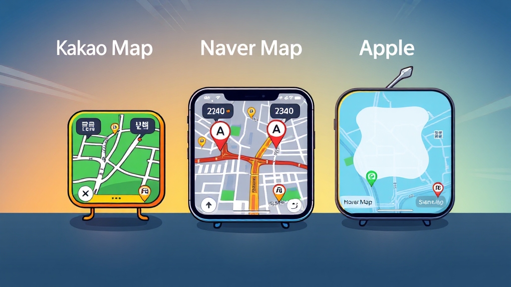 지도 앱, 뭘 골라야 할까? (네이버, 카카오, 애플) (cartoon 스타일)