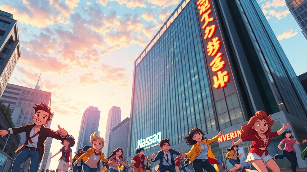 웹툰 관련주 급등 원인 (realistic 스타일)