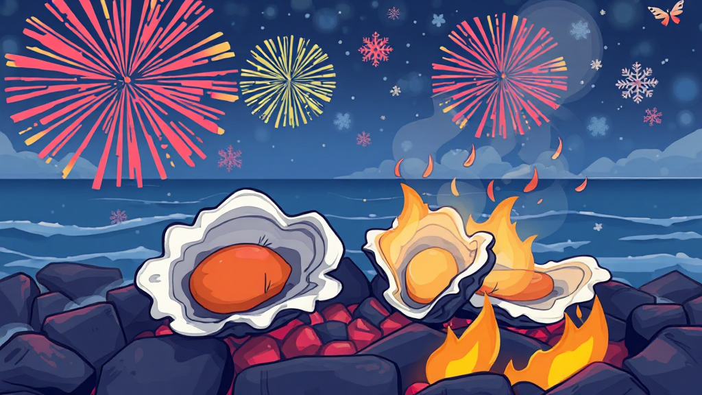 천북굴 축제 프로그램 (cartoon 스타일)