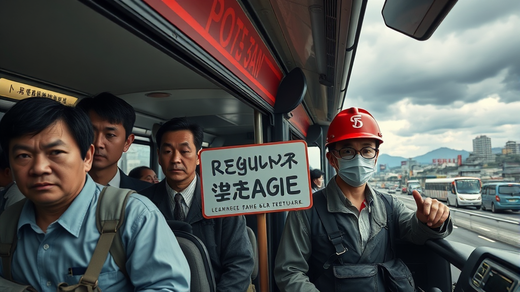 버스 파업, 왜? (realistic 스타일)